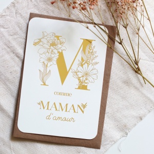 Carte postale "M comme MAMAN d'amour" dorée