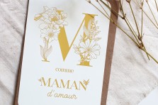 Carte postale "M comme MAMAN d'amour" dorée