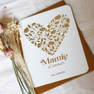 Carte postale "Mamie d'amour" dorée