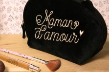 Trousse velours chat - Maman d'amour / noir