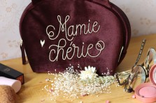 Trousse velours chat - Mamie chérie / bordeaux