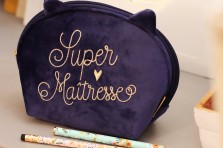 Trousse velours chat - Super Maîtresse / bleu