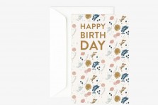 Carte double Happy Birthday liberty beige