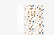 Carte double Happy Birthday liberty beige