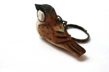 Porte-clés oiseau en bois peint à la main (moineau)